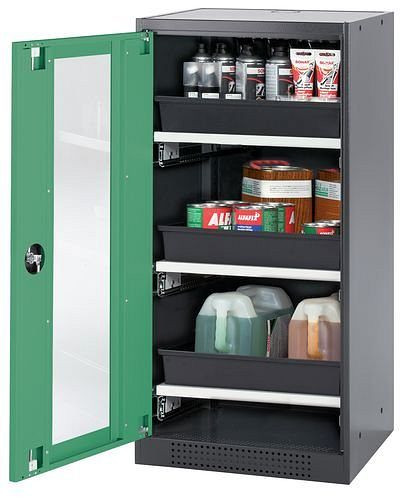 asecos Chemikalienschrank Systema-T CS-53LG, Korpus anthrazit, Flügeltüren grün, 3 Tablarauszüge, 208714