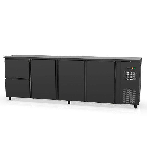 Vaiotec TOPLINE Barkühltisch 530 schwarz / 3 Türen & 2 Schubladen, 256,5x53x85 cm, 11407