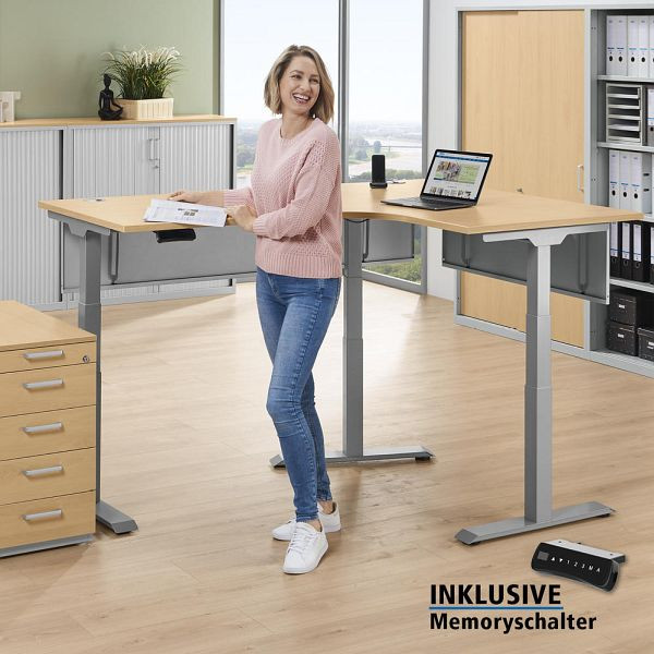 Deskin Höhenverstellbarer Eckschreibtisch FLEX MODUL, elektrisch höhenverstellbar, Buchedekor, B 1800/800 x T 1600/800 x H 605-1255 mm, linksseitig, 352920