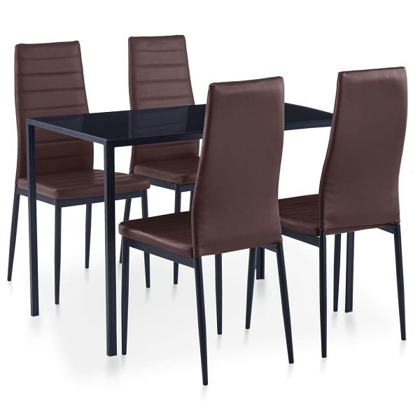 vidaXL 5-tlg. Essgruppe Braun, gehärtetes Glas und Eisen-Rahmen, 281697