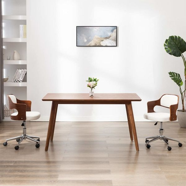 vidaXL Esszimmerstühle 2 Stück Drehbar Weiß Bugholz und Kunstleder, 3054929