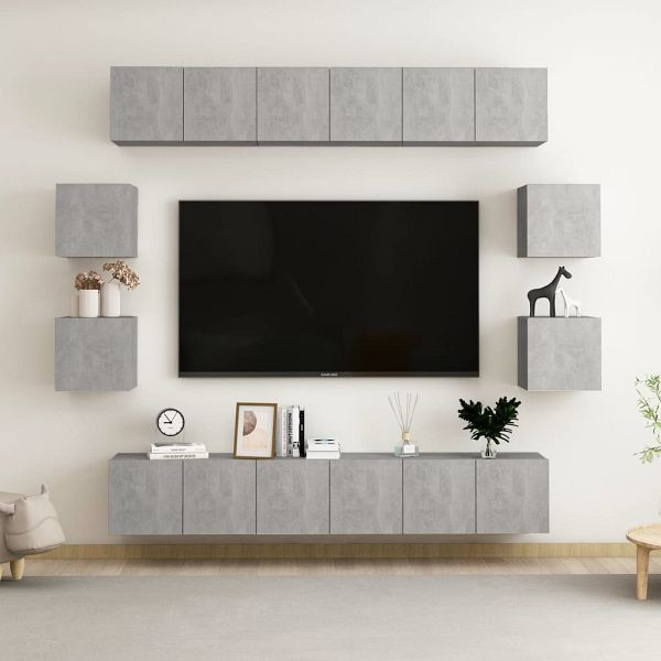 vidaXL 10-teilig TV-Schrank-Set Betongrau Holzwerkstoff, 3079067
