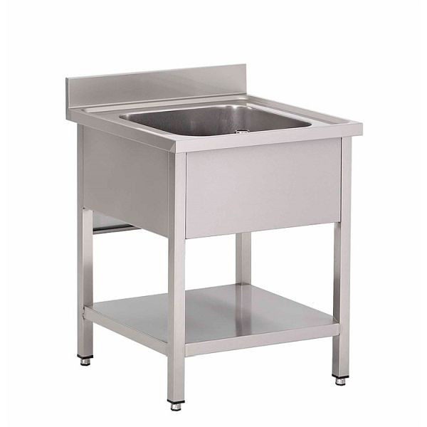 Gastro-Inox Spültisch mit 1 Becken und Grundboden, 700mm, komplett mit Überlaufrohr und Ablaufventil, 305.501