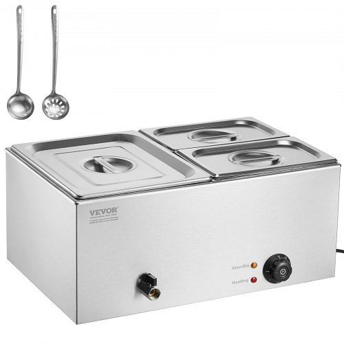 VEVOR Speisenwärmer Chafing Dish Gastronormbehälter 16L 1x1/2 + 2x1/4, SYSPBWQPTK11ZOOJ0V2