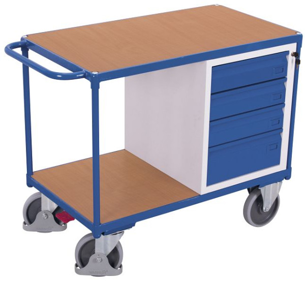 VARIOfit Werkstattwagen mit 2 Ladeflächen, Außenmaße: 1.190 x 600 x 930 mm, RAL 5010 enzianblau, mit 4 rollengelagerten, sw-600.602