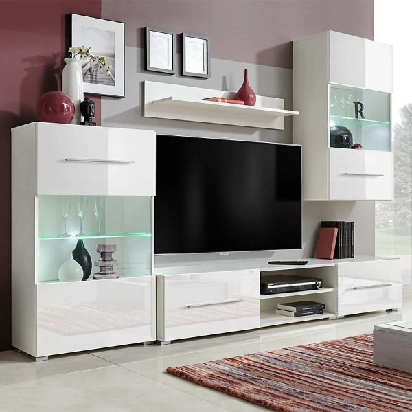 vidaXL Fünfteilige Wohnwand TV-Schrank mit LED-Beleuchtung Weiß, 243863