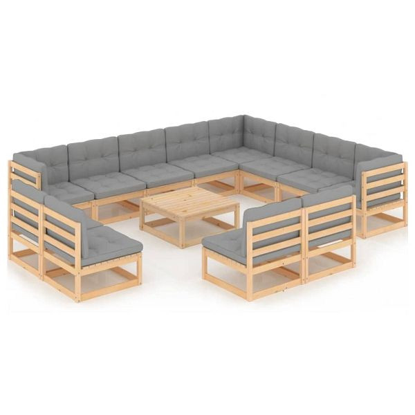 vidaXL 13-teilig Garten-Lounge-Set mit Kissen Massivholz Kiefer, 3076949