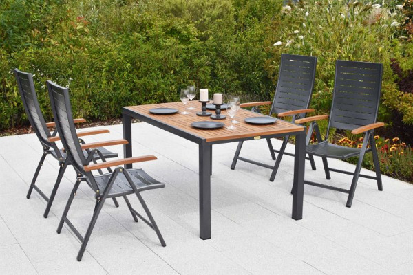 Merxx Tinos Set 5-teilig, 4 Tinos Klappsessel, folierte Armlehnen, Holzoptik, 1 Tisch 150 x 90 cm, Tischplatte Akazienholz, 50346-217