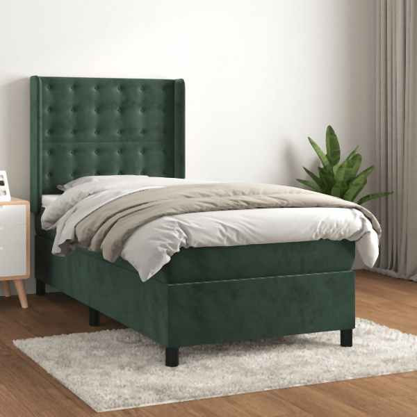 vidaXL Boxspringbett mit Matratze Dunkelgrün 80x200 cm Samt, 3132888