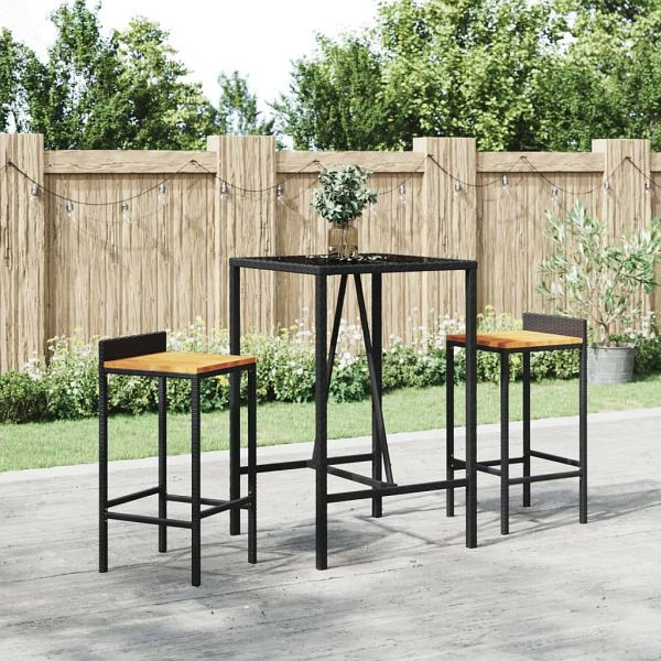 vidaXL Bartisch mit Glasplatte Schwarz 70x70x110 cm Poly Rattan, 362586