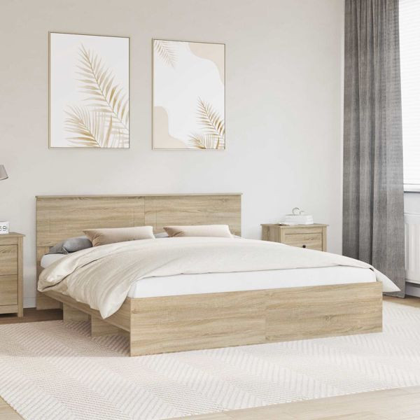 vidaXL Bettrahmen mit Kopfteil Sonoma-Eiche 180 x 200 cm Holzwerkstoff, 3408825
