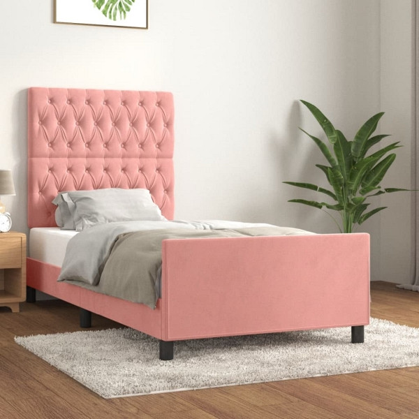 vidaXL Bettgestell mit Kopfteil Rosa 90x200 cm Samt, 3125921