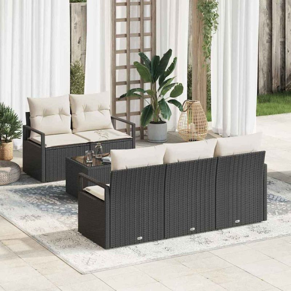vidaXL Garten-Sofa-Set, 6er Set, Schwarz und Creme 55 x 55 x 37 cm, 3354926