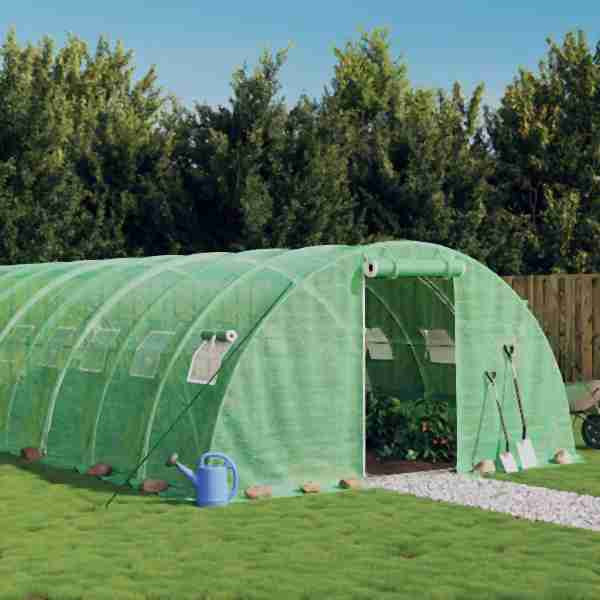 vidaXL Gewächshaus mit Stahlrahmen Grün 40 m² 10x4x2 m, 3188064