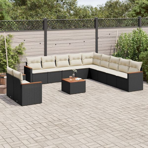 vidaXL 12-teilig Garten-Sofagarnitur mit Kissen Schwarz Poly Rattan, 3226133