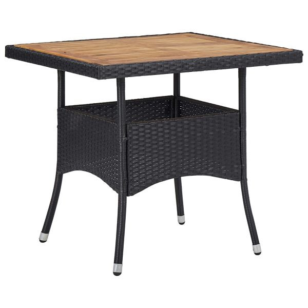 vidaXL Garten-Esstisch Schwarz Poly Rattan und Massivholz Akazie, 46171