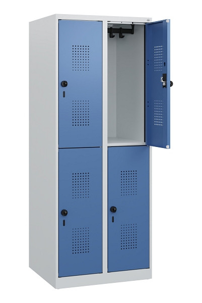C+P Doppelstöckiger Spind Evolo PLUS, 4 Fächer, 1530x600x500mm, 7035/5023, Drehriegel, 0493005-20 S10008
