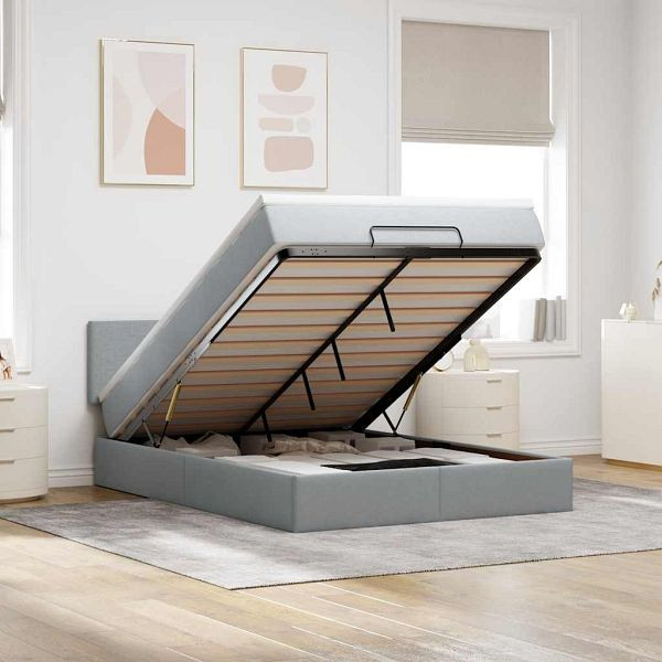 vidaXL Ottomane Bett mit Matratze & LEDs Hellgrau 140x190 cm Stoff, 3312222