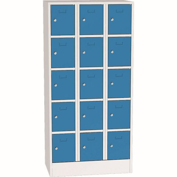 Deskin Schließfach-Stahlschrank SYSTEM SP1 COLOR, Korpus Lichtgrau RAL7035, Türen Lichtblau RAL 5012, H 1850 x B 900 x T 500 mm, Zylinderschloss, 282162