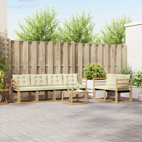 vidaXL Outdoor-Sofagarnitur mit Kissen 7-teilig Weiß und Creme, 3389224