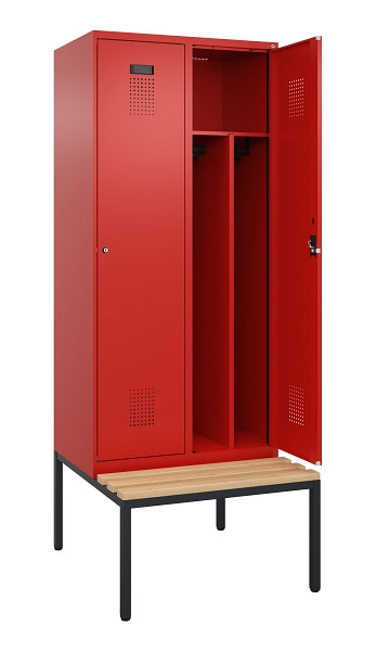C+P Spind Evolo PLUS, 2 Abteile, 2120x800x815mm, 3020/3020, Haken 4, Zylinderschloss, Sitzfläche Buche-Hartholz, Sitzbank, Trennwand, 0490507-22F S10052