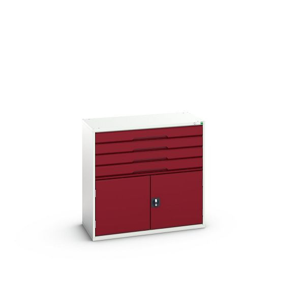 bott verso Schubladenschrank mit Flügeltür, mit 4 Schubladen und Fachboden, BxTxH: 1050 x 550 x 1000 mm, Lichtgrau / Purpurrot, 16925265.24