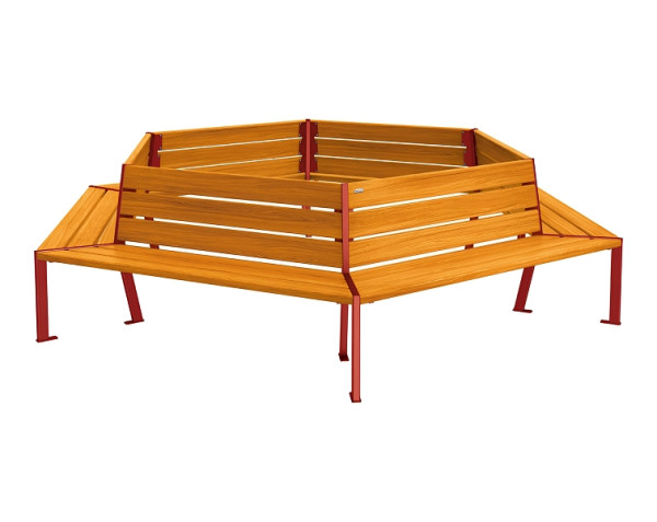Procity Baum-Rundbank Silaos, Stahl Und Holz, Innendurchmesser 2000 mm, helle Eiche/RAL 3004, 209649.3004.CHEC