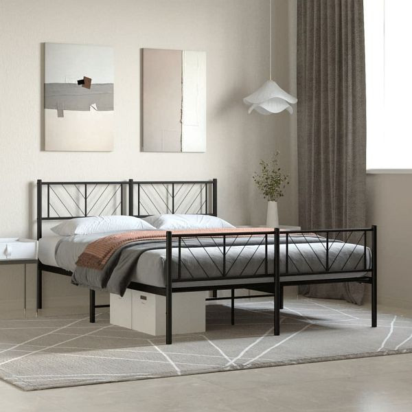 vidaXL Metallbett ohne Matratze mit Fußteil Schwarz 160x200 cm, 372200