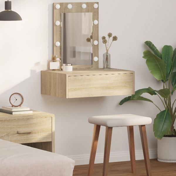 vidaXL Wandhängender Schminktisch mit LED-Lichtern Sonoma-Eiche, 865219