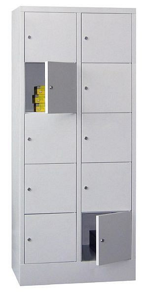 Pavoy Schließfachschrank mit Sockel 1850/500/800, 2b x 5h, Zylinderschloss, Abteilbreite 400, glatte Türen, 61265-254-401-910510