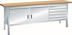 LISTA Kompaktwerkbank (BxTxH) 2000x700x850mm Buche KEY Lock, Lichtgrau, 7 Schubladen, 2 Fachböden, 64.129.020