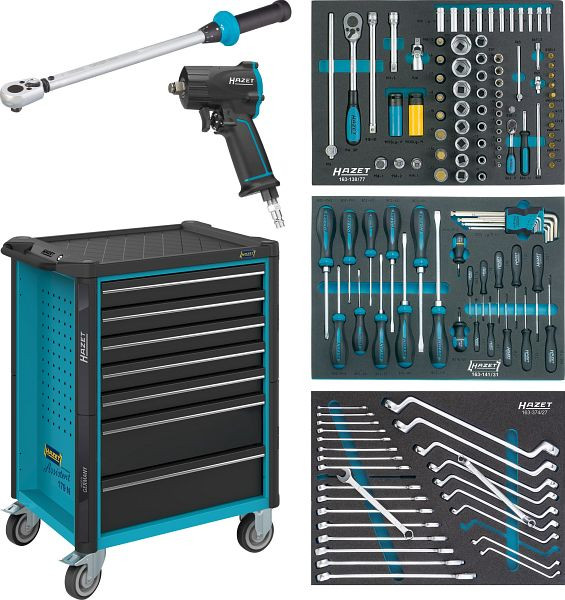Hazet Bestückter Werkstattwagen Assistent, 137 Werkzeuge, Kunststoff-Arbeitsplatte, 7 Schubladen, 179N-7/137