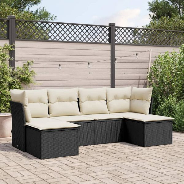 vidaXL 6-teilig Garten-Sofagarnitur mit Kissen Schwarz Poly Rattan, 3249845