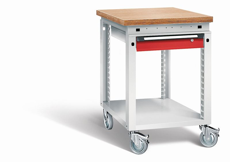 Otto Kind Werkbank Serie function Typ 150 fahrbar, Multiplexplatte 40 mm, bündig, 1 Schublade 120 mm, Gehäuse RAL 7035, Front RAL 3000, 072377134