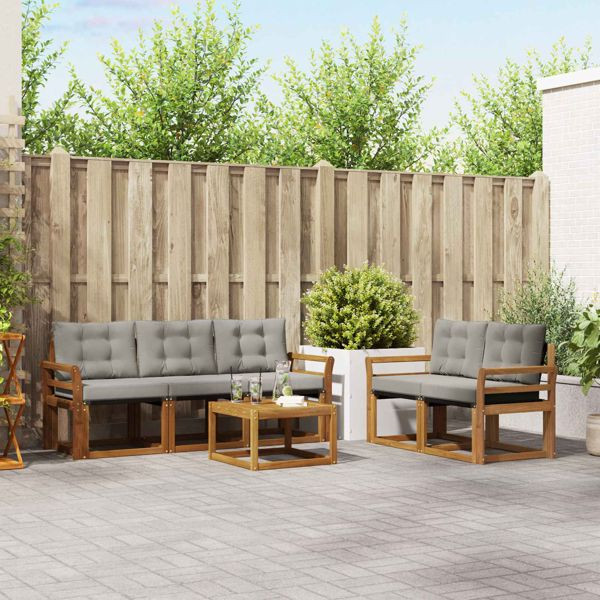 vidaXL Outdoor-Sofagarnitur mit Kissen 6-teilig Natürlich und Hellgrau, 3368402