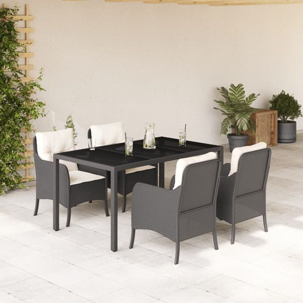 vidaXL 5-teilig Garten-Essgruppe mit Kissen Schwarz Poly Rattan, 3211844