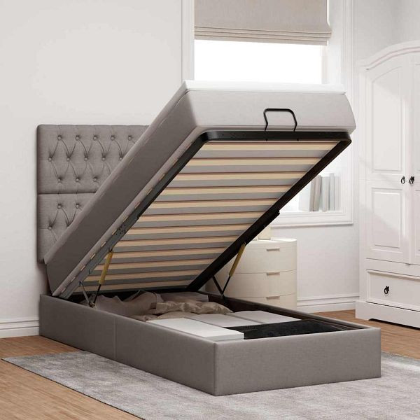 vidaXL Ottoman-Bett mit Matratze Taupe 100x200 cm Stoff, 3313220