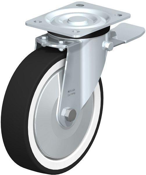 Blickle L-POTH 200R-ST-FA Stahlblech-Lenkrolle, mittelschwere Ausführung, mit Anschraubplatte & Feststeller, Thermoplastisches Polyurethan, Grau, 749449