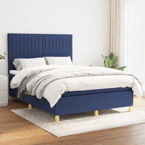 vidaXL Boxspringbett mit Matratze Blau 140x190 cm Stoff, 3142495
