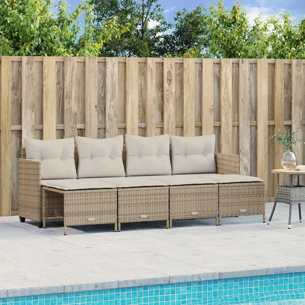 vidaXL 5-tlg. Garten-Sofagarnitur mit Kissen Beige Poly Rattan, 3261537