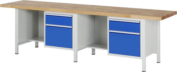 RAU Werkbank Serie 8000 - Gestell-Bauweise (Schweißgestell), 2 Unterbau-Container (2x Schublade, Ablageboden), 3000x840x700 mm, 03-8451A2-307B4S.11