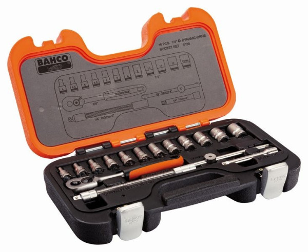 Bahco 1/4" Steckschlüssel-Satz, Sechskant, metrisch mit Knarre, S160