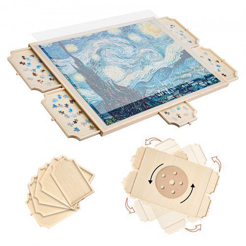 VEVOR 1500-teiliges drehbares Puzzlebrett mit 5 Schubladen & Abdeckung, tragbarer Puzzletisch (890x660x30 mm) für Erwachsene, ZMPTB1500JXWJMX12001V0