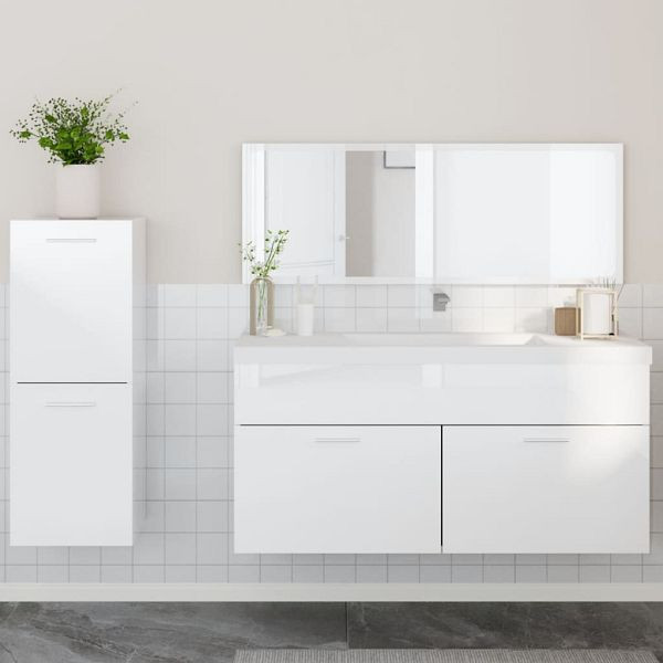 vidaXL 3-teilig Badmöbel-Set Hochglanz-Weiß Holzwerkstoff, 3308535