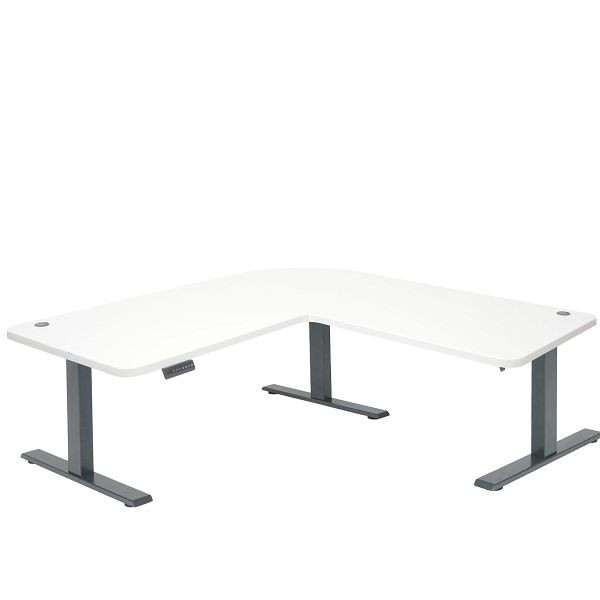 Mendler Eck-Schreibtisch HWC-D40, Computertisch elektrisch höhenverstellbar 178x178cm 84kg MVG, weiß, anthrazit-grau, 62775+75749