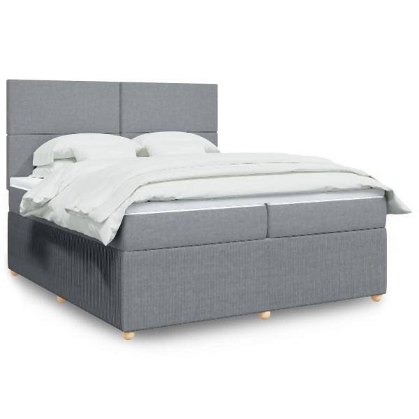 vidaXL Boxspringbett mit Matratze Hellgrau 200x200 cm Stoff, 3294456