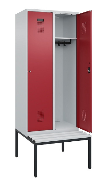C+P Spind Evolo PLUS, 2 Abteile, 2120x800x815mm, 7035/3003, Haken 4, Zylinderschloss, Sitzfläche Kunststoff, Sitzbank, 0490507-22 S10085