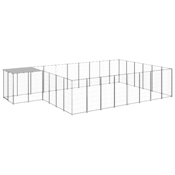 vidaXL Hundezwinger Silbern 15,73 m² Stahl, Silber und Silbergrau, 3082221