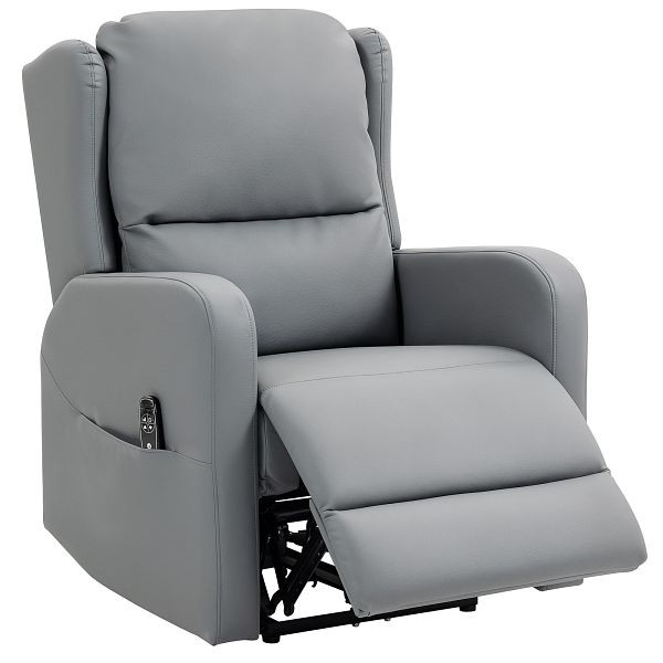 HOMCOM Massagesessel mit Rücklehnfunktion, Kunstleder, elektrisch verstellbar, Fußstütze, Seitentasche, Stahlrahmen, Grau, 700-189V90GY