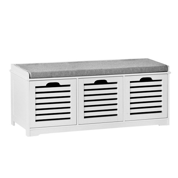 SoBuy Schuhbank mit drei Schubladen Weiß 105x35x43 cm, Klassisch, FSR23-W